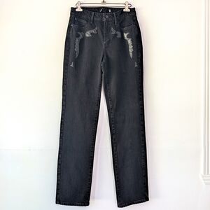 GUESS Amaya Straight Black Jeans +Flame Appliqué | Y2K Grunge Streetwear~Size 27